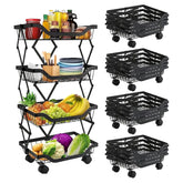 Kuber Industries 4-Layer Collapsible Kitchen Rack|Multipurpose Storage Basket|360-Degree Rotable Kitchen Trolley|Fruit Basket Pack of 5 (Black)